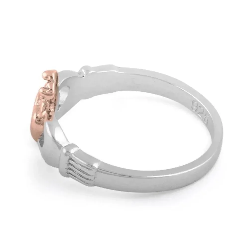 Two Tone 14k Rose Gold Vermeil Claddagh Ring New